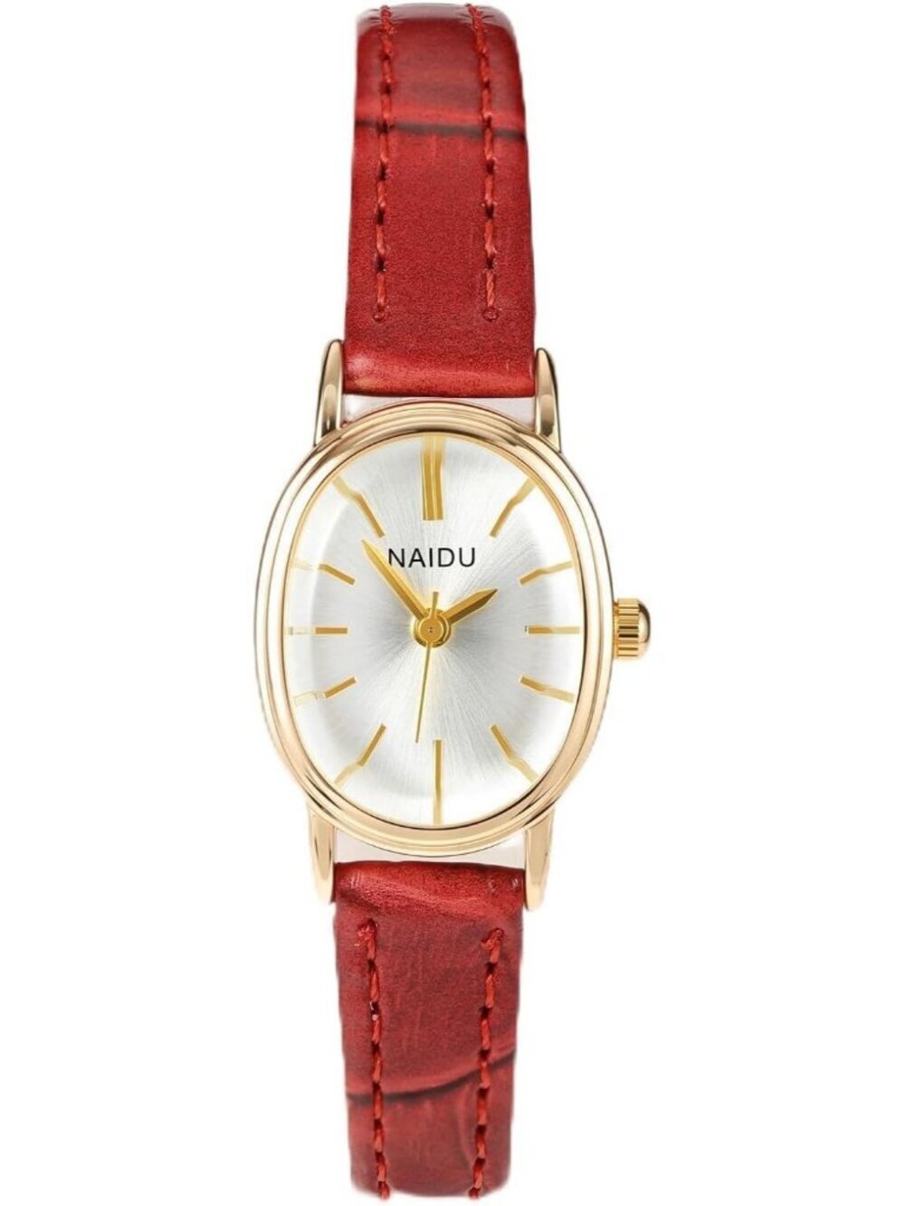 Women's Red White Analog Quartz Classic Oval Case PU Leather Casual Wrist Watch